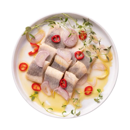 Śledź a'la ceviche w oleju z warzywami